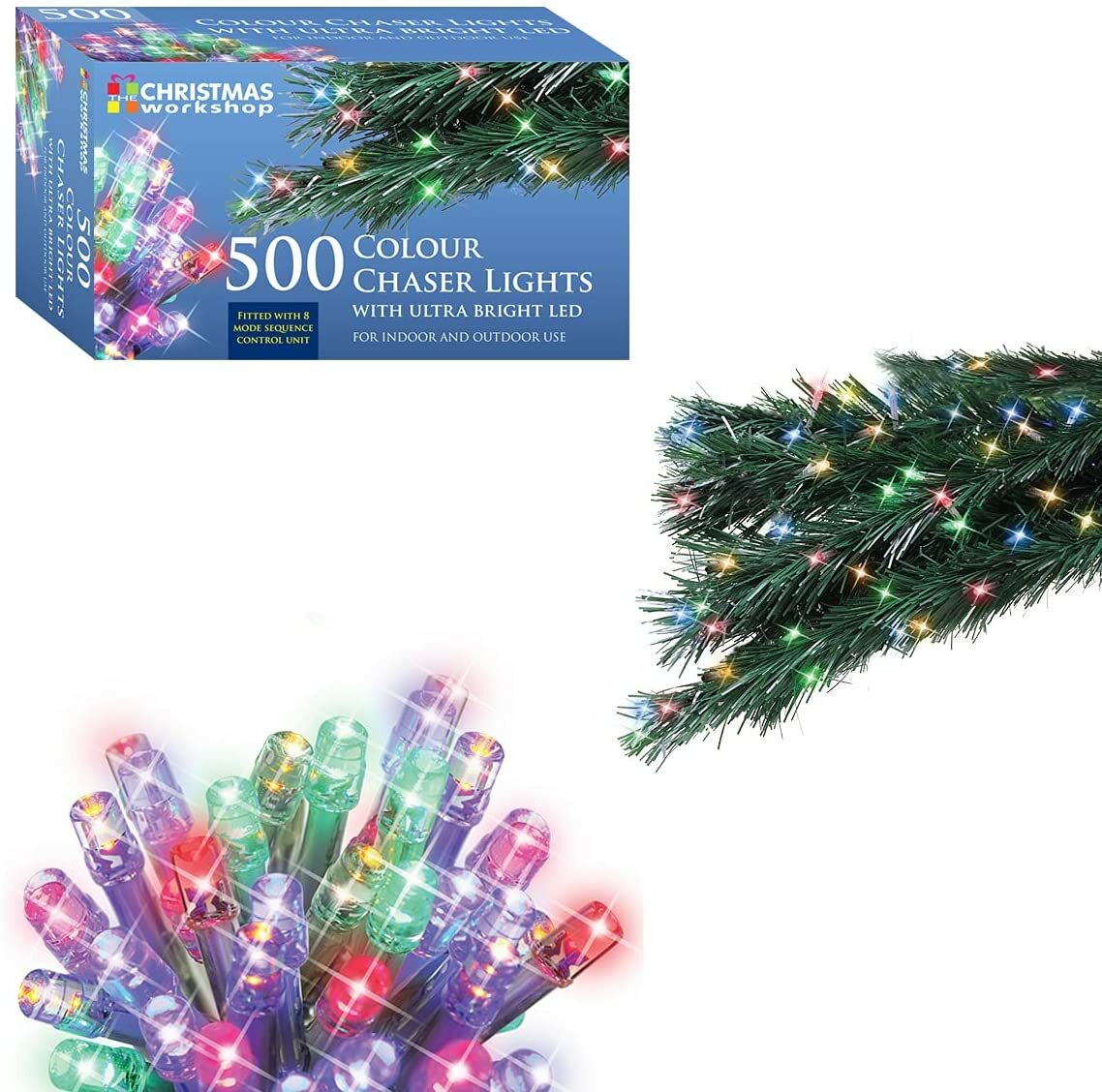 500 LED Chaser Christmas Lights - Multi-Coloured - 77000