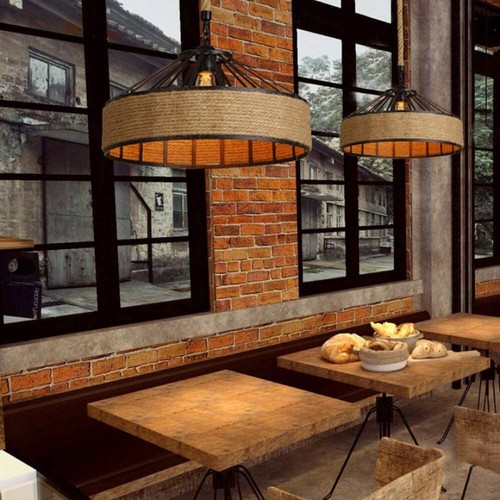 Vintage Hemp Rope Pendant Light Modern Industrial Hanging Retro Ceiling Lights - Picture 7 of 15