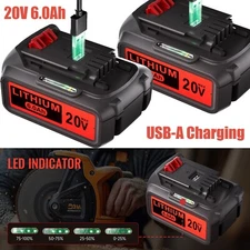 For Black& Decker 20V Lithium Battery LBXR20 LBXR20 LBX20 6.0Ah  USB-A Charging