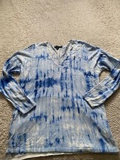 INC International Concepts Women Tie Dye Long Sleeve V-Neck Blouse Blue Size M