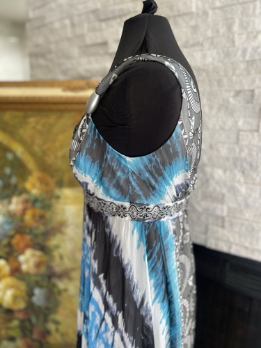 NWT White House Black Market Blue Maxi Dress Sequin Waist Flowey V Neck Size 6 - Picture 9 of 17