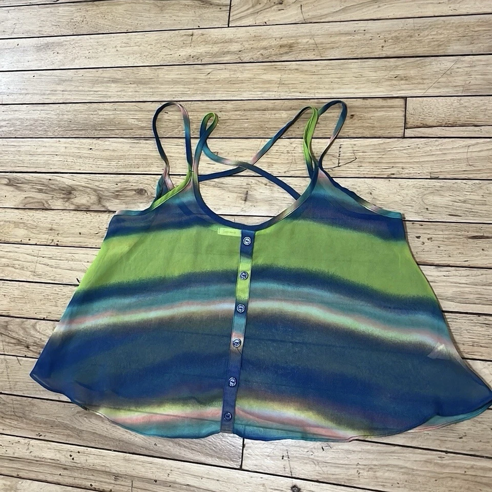 Top Camisola SOPRANO Y2k Mujer S Verde Azul Transparente Hada Boho Botones Correa Cruzada Foto 3 de 4