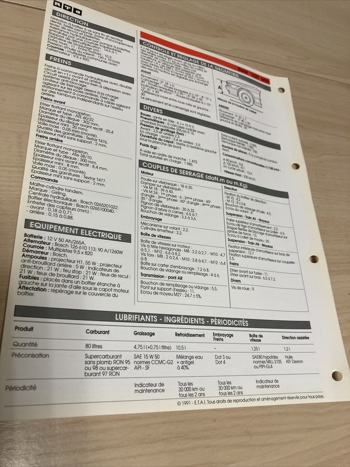 Technical sheet BMW 520 M50 from 07/91 edition 1991 RTA eBay