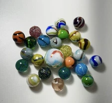 25 RANDOM MIXED ASSORTMENT Game Marbles shooter glass swirl lot 