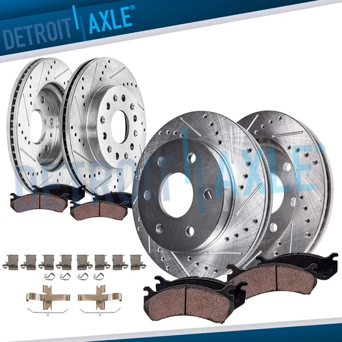 Front Rear Drilled Disc Rotors Brake Pads for Toyota Tundra Sequoia Lexus LX600