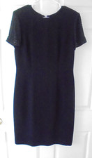 DONNA MORGAN SHORT SLEEVE BEADED BUTTON BACK LINED QUALITY BLACK DRESS SIZE 10