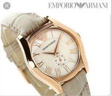 NEW EMPORIO ARMANI ROSE GOLD TONE,BEIGE CROC LEATHER BAND WATCH AR1670