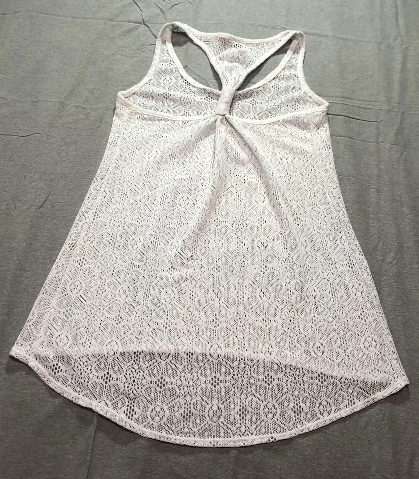 Junior Womens Tank Top Bikini Cover Up M Sheer Laced Floral Boho Beach Vacation - Image 3 of 4