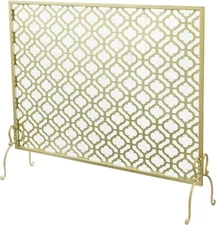 Brass Metal Fireplace Screen, Freestanding Mesh Fire Spark Guard Protector Cover