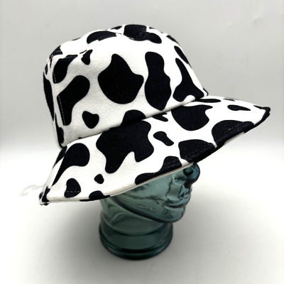 Vintage Y2K Style Black White Cow Print Fuzzy Felt Bucket  display picture 1