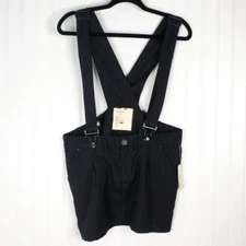 Free People Womens Overall Dress Black White Pinstripe Mini Wool Blend 12 New