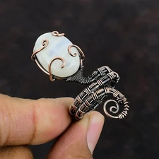 Rainbow Moonstone Copper Gift For Friend Wire Wrapped Promise Adjustable Ring