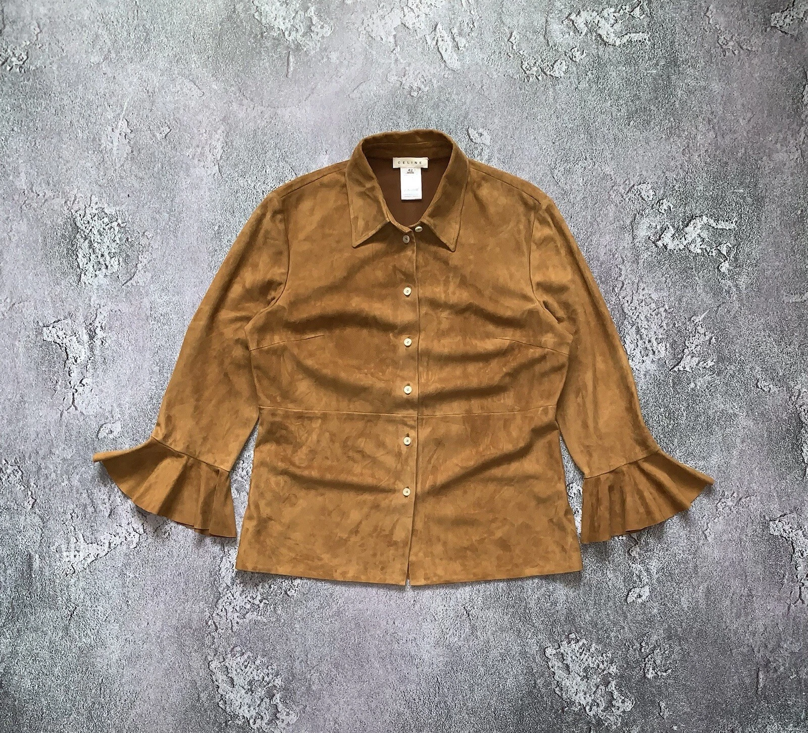 Celine 42 Wmns camicia di capra in pelle abito giacca blusa con bottoni manica lunga