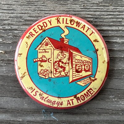 Original 1960s REDDY KILOWATT ''IS Always AT HOME'' Pocket Mirror PLUG IN Im Ready