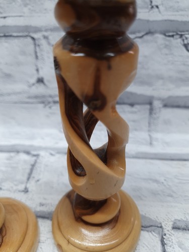 Genuine Olive Wood carved decorative display Candle stick holders set of 2 - Picture 9 of 11