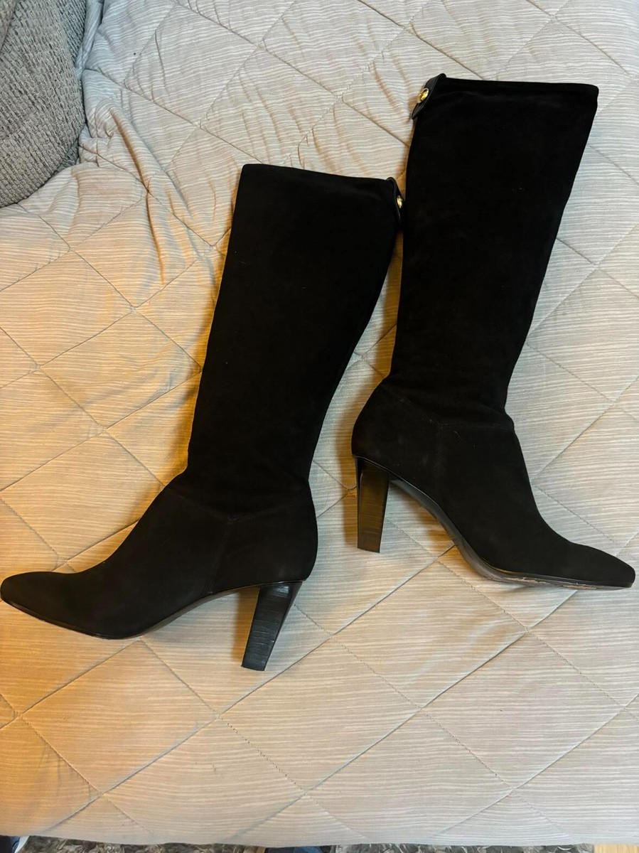 Coach Boots Tall Knee High Black Heels Suede Leather Pull On MINA B