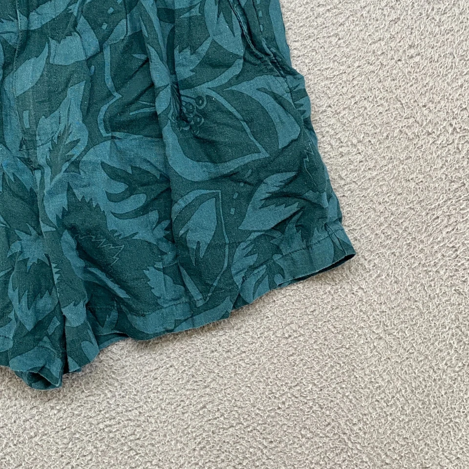 Pantalones cortos Madewell para mujer pequeños florales bolsa de papel cintura tropical hawaiano azul verdoso Foto 3 de 4