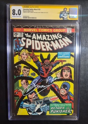 AMAZING SPIDER-MAN #135-CGC 8.0- SS X 2 CONWAY & THOMAS- OW/W PAGES