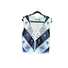 Stoneybrook Vintage Patchwork Sweater Vest Women’s Small Blue Floral Argyle