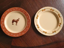 Lot 2 Marble Canyon Covered Wagon Burro Donkey Salad Dessert Plates 8" Enamel