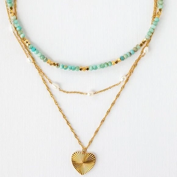 PACOTE Lindo Colar Amazonita + Conjunto de Pulseira Impermeável Sem Manchas Joias - Imagem 3 de 4