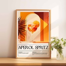 A4 Aperol Spritz Cocktail Illustration Design Wall Art Print