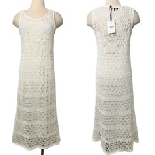 Theory Open Stitch Lace Midi Dress in Organic Cotton Ivory Tissage Knit  M NWT