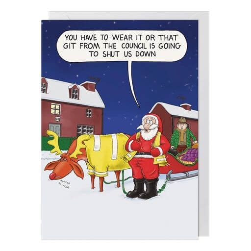 Funny Christmas Card Santa Rudolph Hi Vis Health and Safety - Humorous Xmas Card