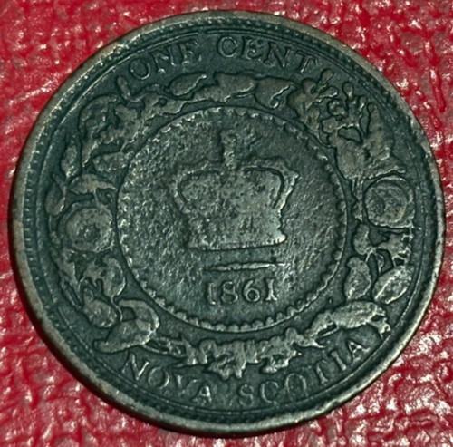 VINTAGE 1861 NOVA SCOTIA ONE CENT-POROUS-APR621