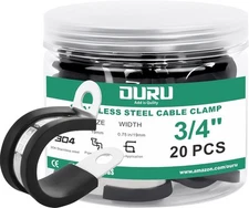 20pcs 3/4 Inch Stainless Steel Cable Clamps,Rubber Coated 3/4", Black 