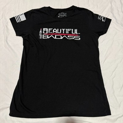 Grunt Style T Shirt Top Womens Size XL Black Short Sleeve 'Beautiful Badass'