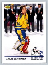 1992-93 Upper Deck #377 Tommy Soderstrom Sweden Rookie Hockey Card. rookie card picture