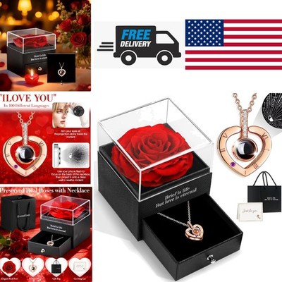 Preserved Real Rose Gift Box with I Love You Necklace for Valentines Day