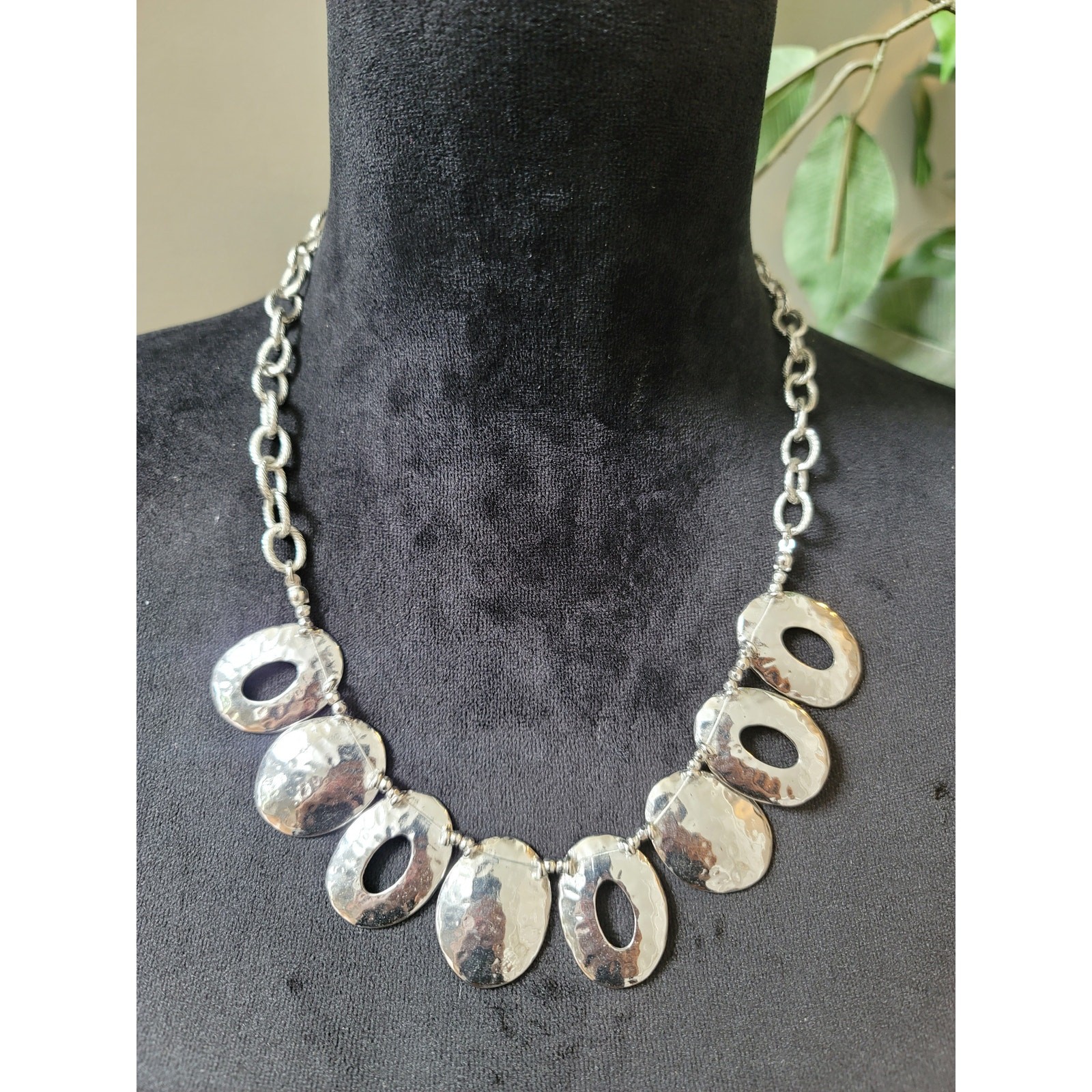 Chico's Hammered Silver Oval Statement Necklace W… - image 2