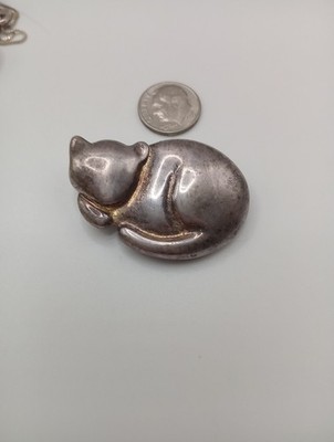 Vintage 1994 Liz Claiborne Sterling Silver Cat Brooch Pin