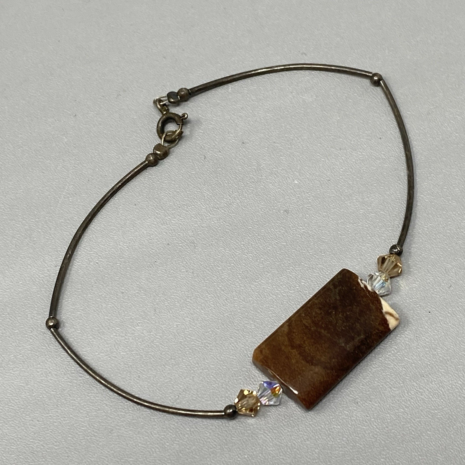 Artisan Stone Bracelet Brown Rectangle Clear Bico… - image 1