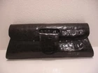 Vtg 1960's Black Genuine Alligator Skin Magnetic Snap Clutch Evening Bag Purse