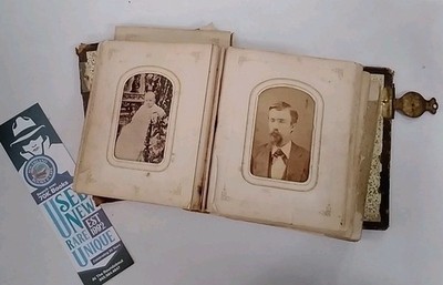 Antique Photo Cards (c. 1870s) Leatherbound Album: 30 Photographs, Var. Subjects