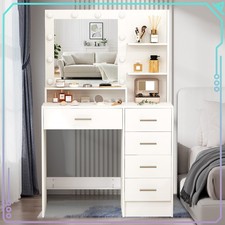 Modern Dressing Desk with 5 Drawers and 10 LED Lighted Makeup Mirror White