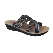 Golden Road New York Black Beaded Embellished Sandals Size 10 Bling Y2K Slip On