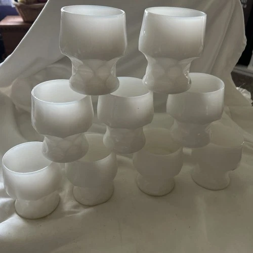 Vtg  Set Of  9 Anchor Hocking Georgian Honeycomb Milk Glass Tumblers Rare