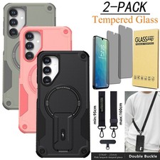 For Samsung Galaxy A16 5G Phone Strap Case Stand Cover / Privacy Tempered Glass