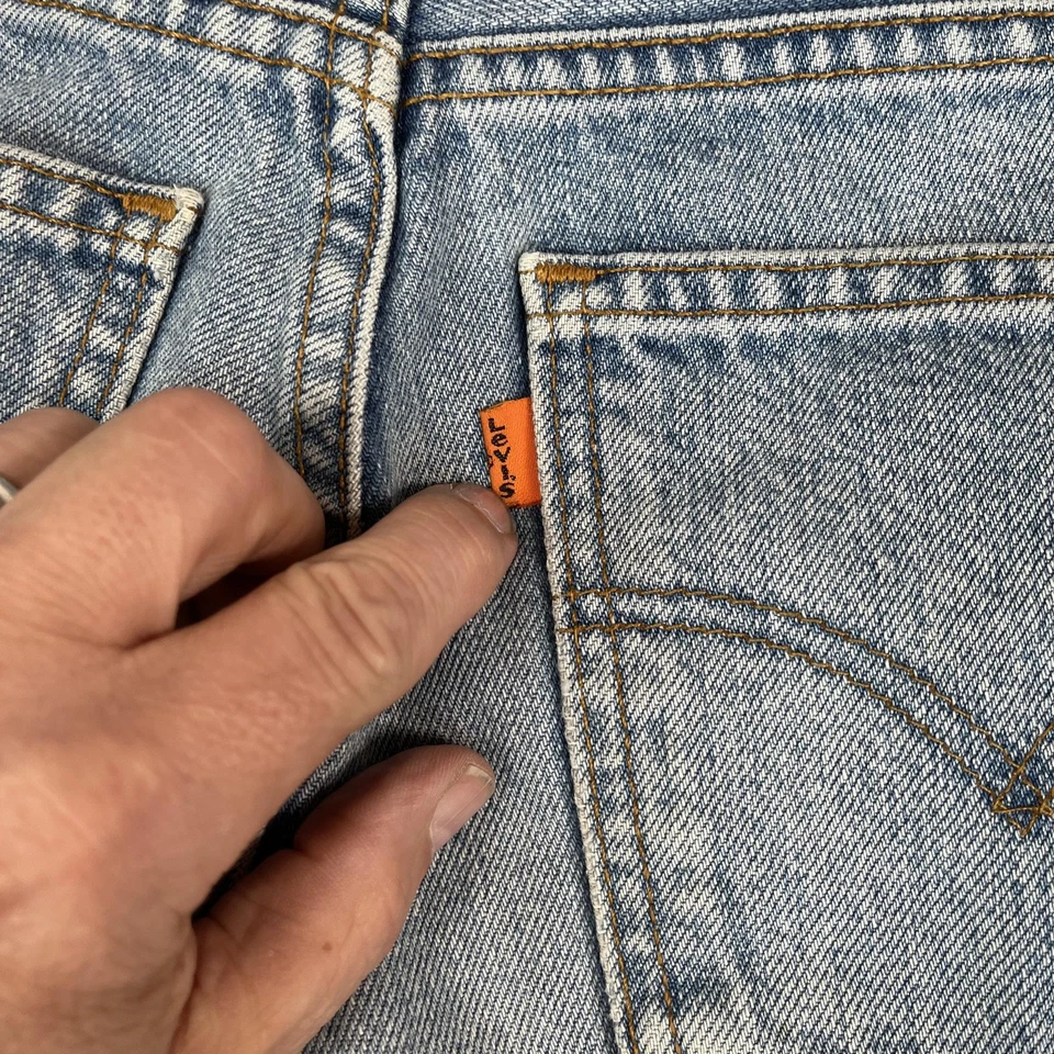 Vintage Levis Jeans Mens 29x32 Made in USA Orange Tab Tapered Light Wash - Image 4 of 4