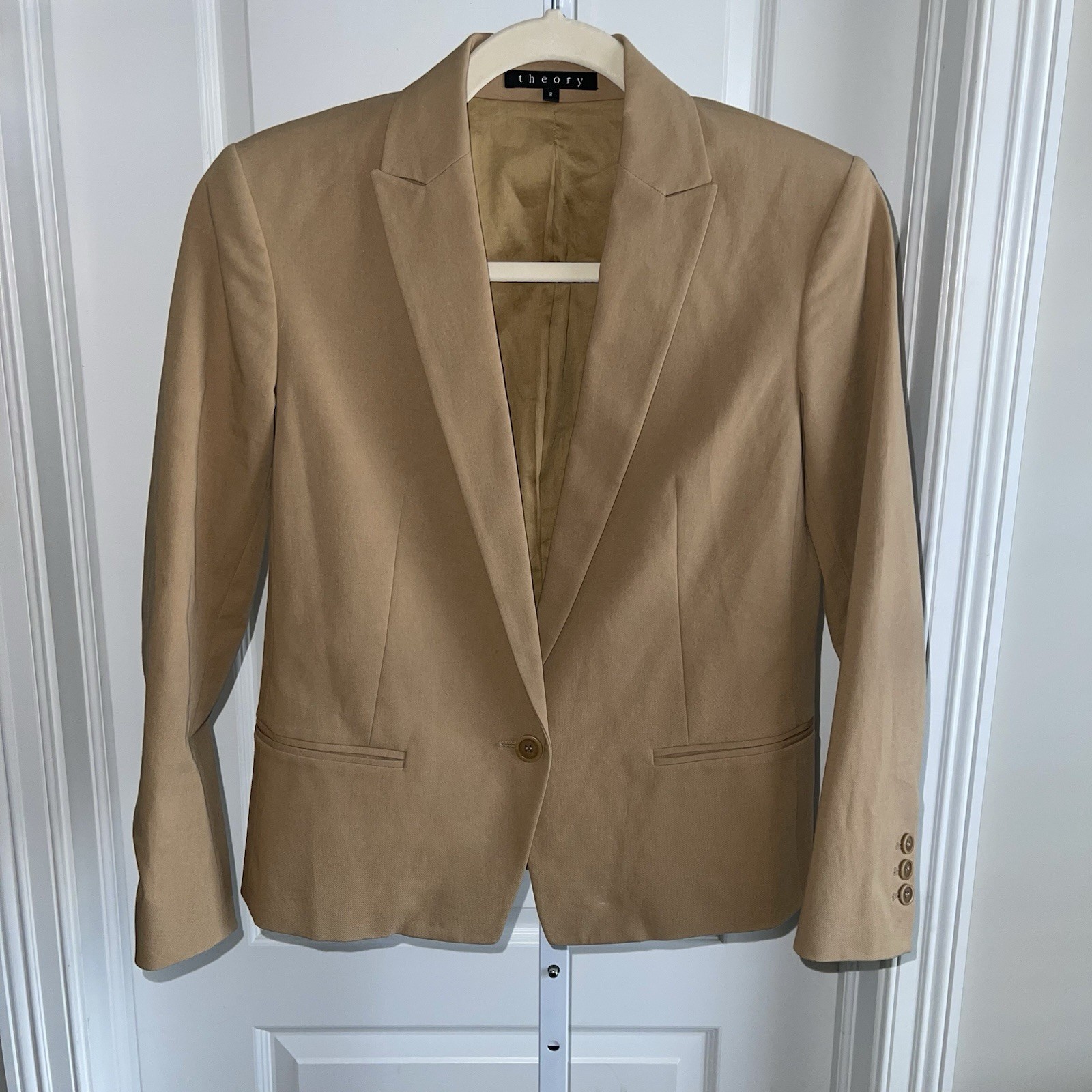 Theory Camel Blazer Size 2 Tailored Single Button Career Jacket