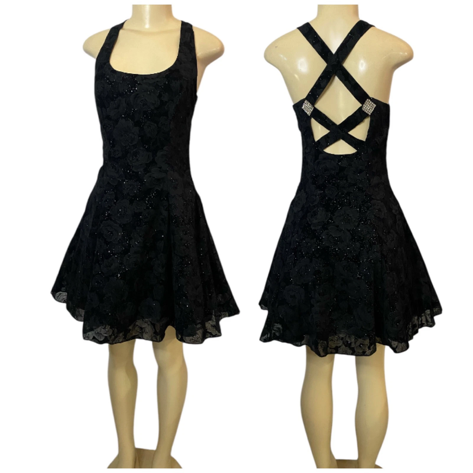 Zum Zum VTG 90’s Y2K Black Floral Velvet Satin Sparkle Party Dress Sz 5-6 Fairy