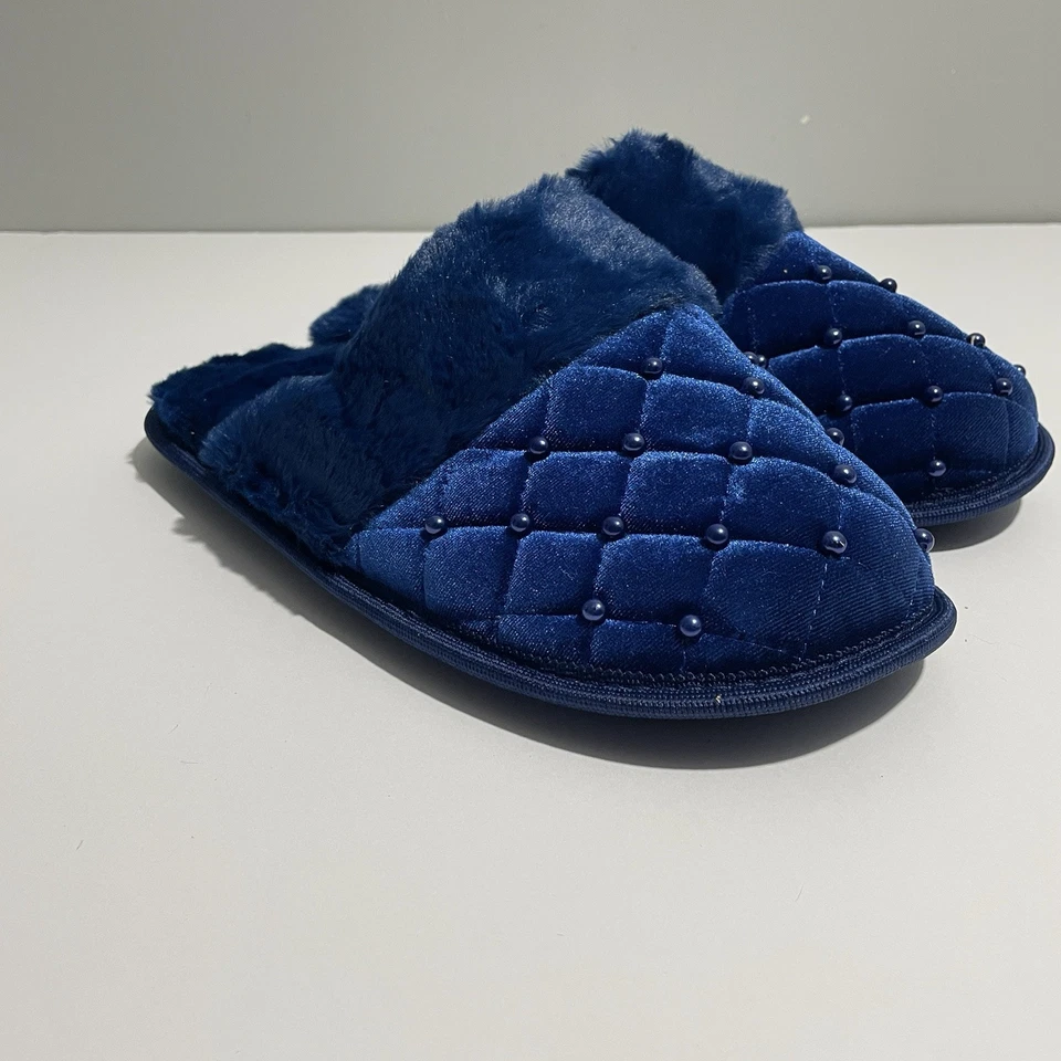 Женские мягкие синие тапочки из искусственного меха и жемчуга Avon размер 9/10 - Изображение 4 из 4