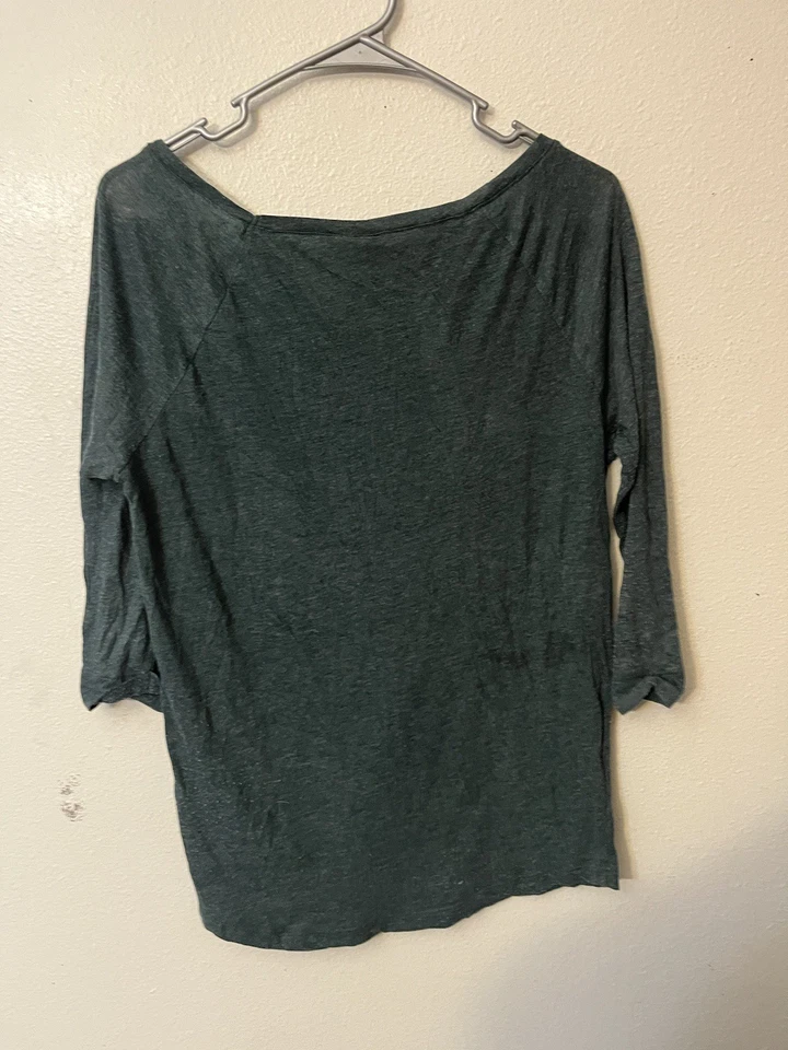 H & M разделенный зеленый туника верхняя рубашка женщин размер 2 текстурированный 3/4 рукав круглый вырез - Изображение 3 из 4