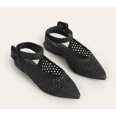 BODEN Ankle Strap Pointed Flats Black Woven Leather Black 37