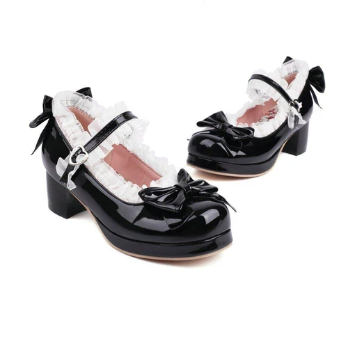 Sweet Bowknot Lace Bridal Girls Wedding Shoes Women High Heel Pink Plus Size - Bild 14 von 40