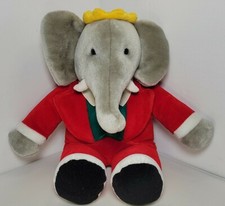 Vintage 1988 GUND 14" BABAR The Elephant Plush in Red Suit Gold Crown Plush EUC